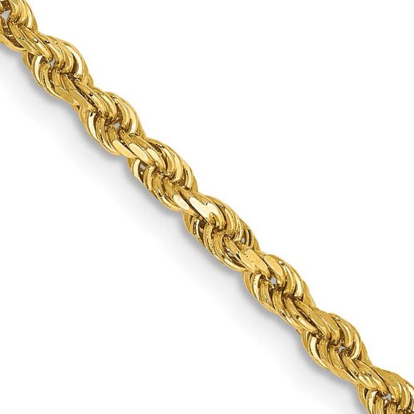 2.5mm 14K Yellow Gold Diamond Cut Hollow Rope Chain Necklace 20 Inch